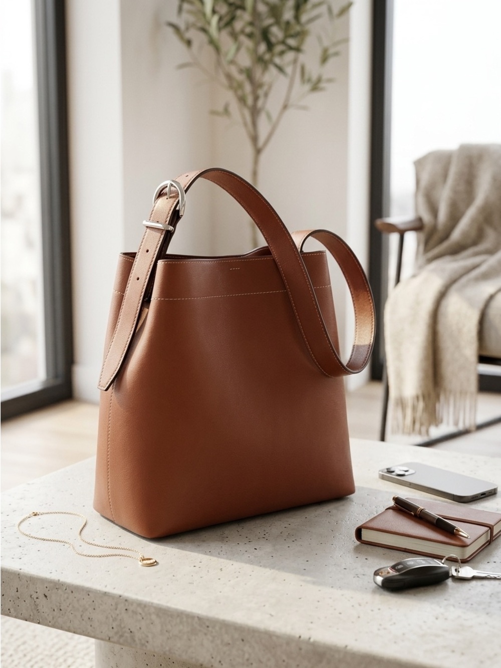 Mango Classic Brown Leather Shoulder Bag
